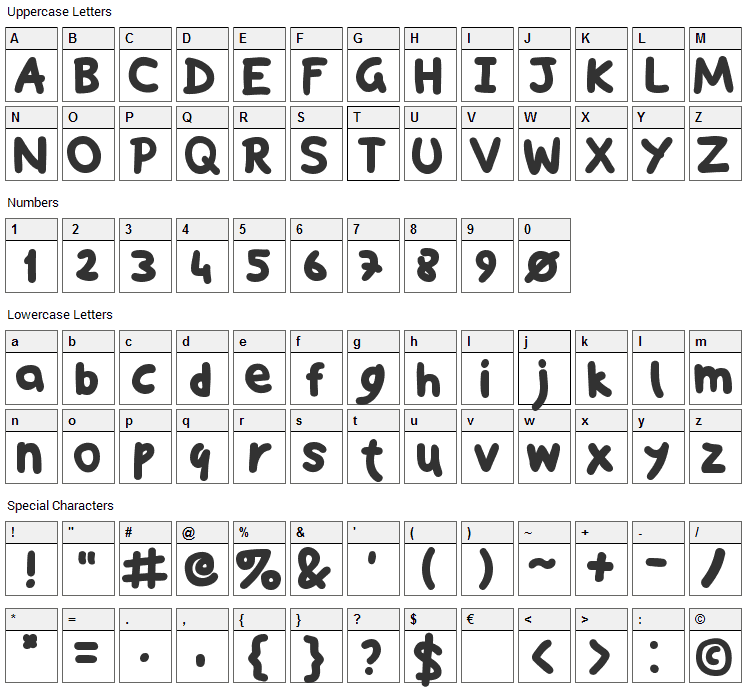 SnapHand Font Character Map