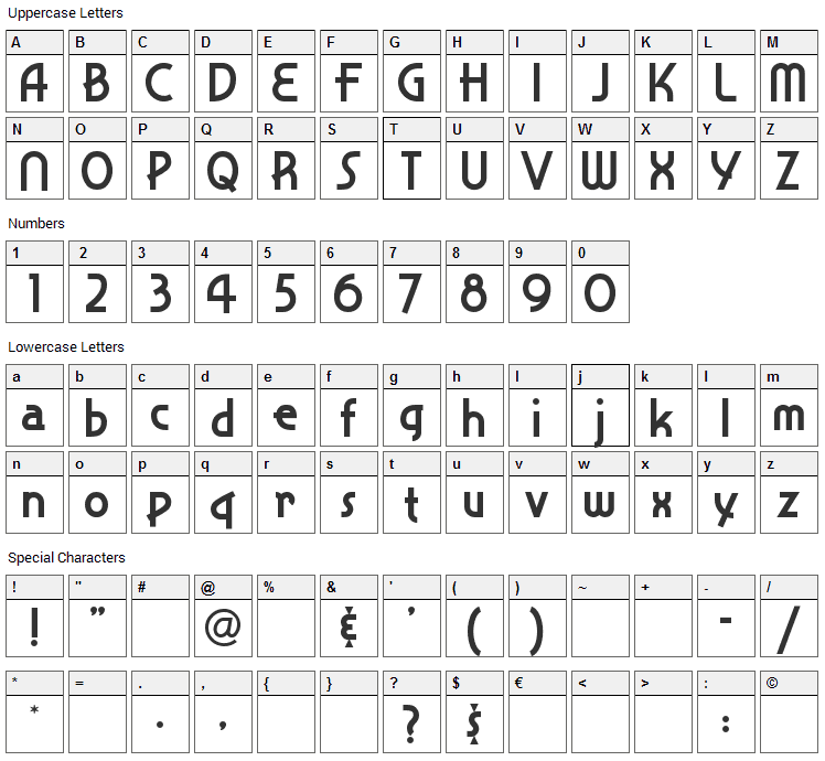 Snappy Service Font Character Map