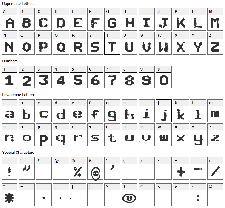 SNC Bishop Font Character Map