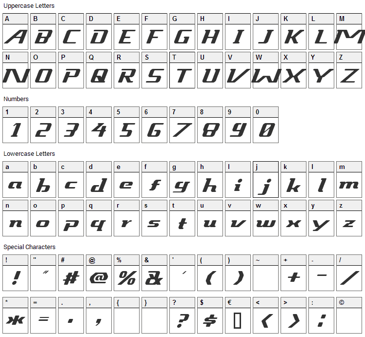 Sneakout Font Character Map