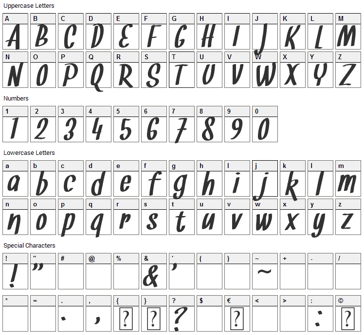 Snickles Font Character Map