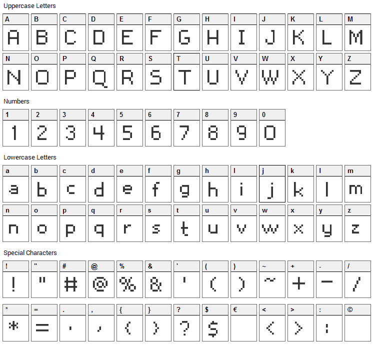 Snoot.org px10 Font Character Map