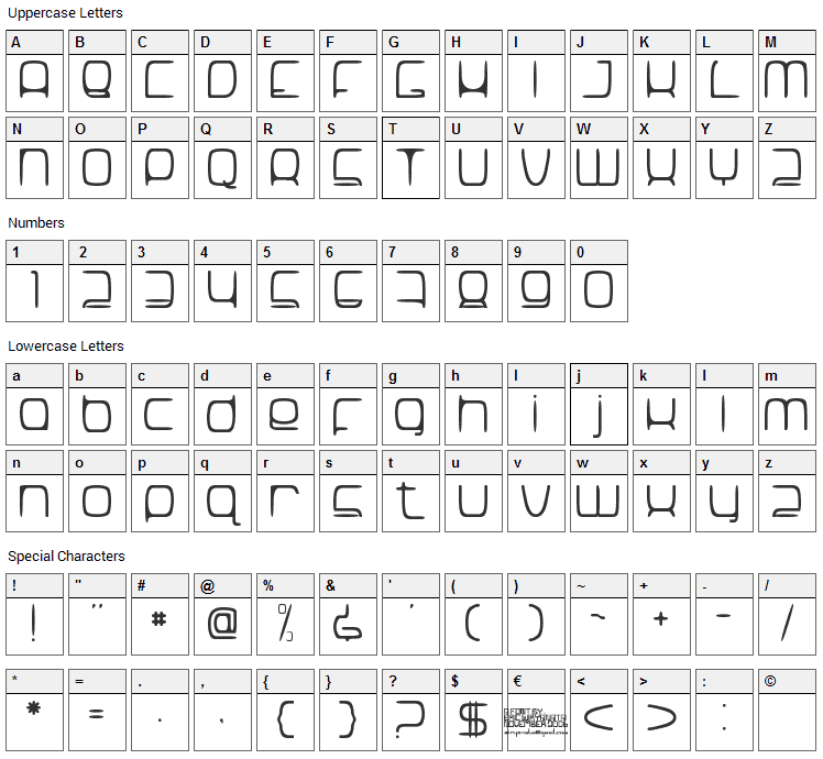 Snorg_002 Font Character Map