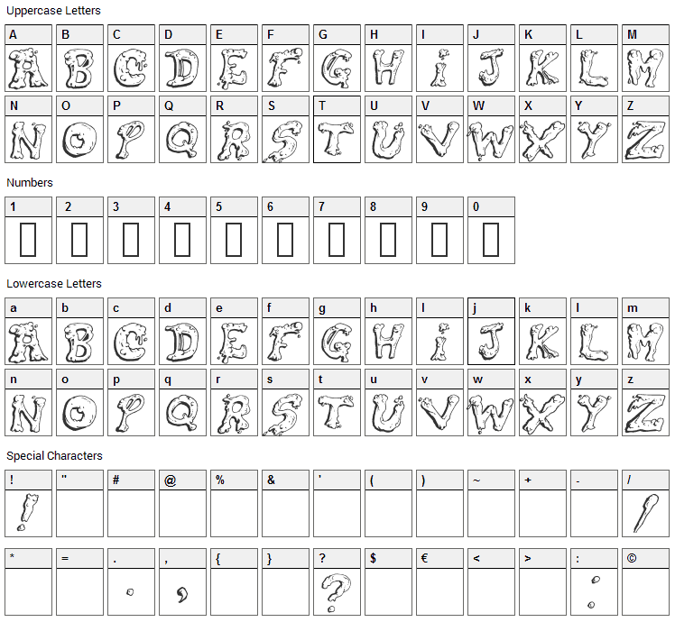 Snot Font Character Map