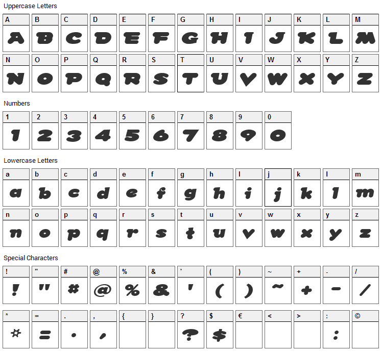 Snow Dream Font Character Map