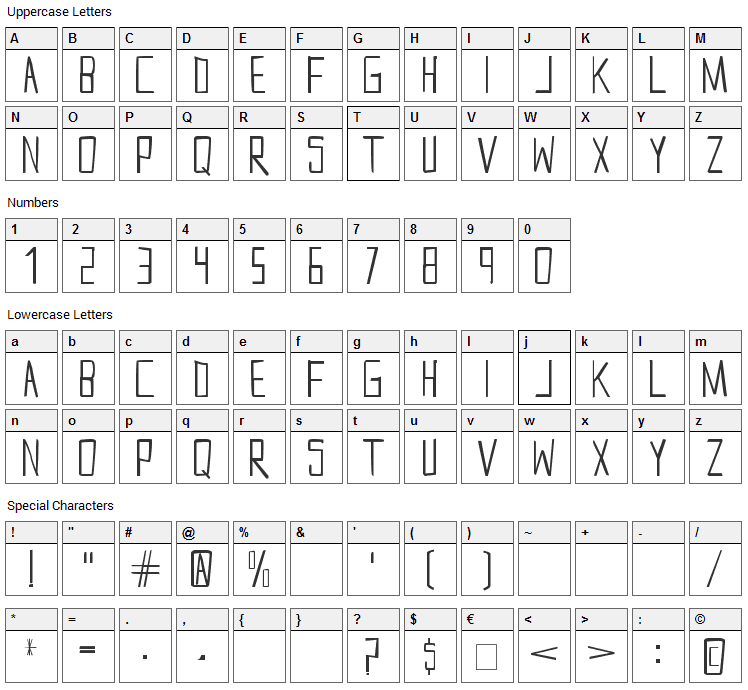 Snow Font Character Map