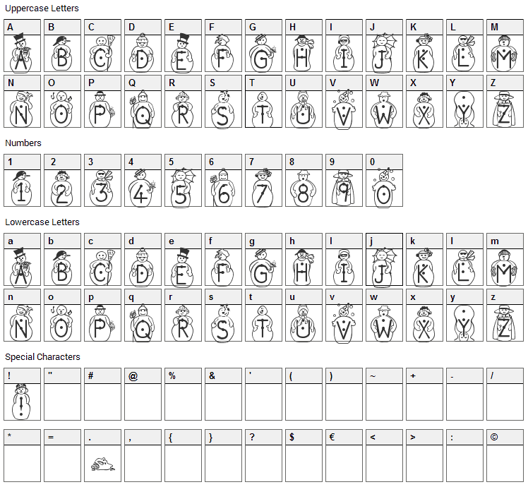 Snowbiz Font Character Map