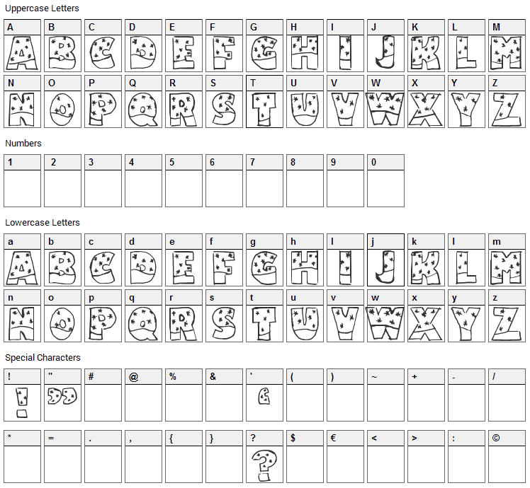 Snowfall Font Character Map