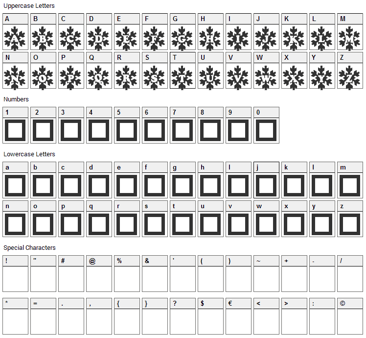 Snowy Caps Font Character Map