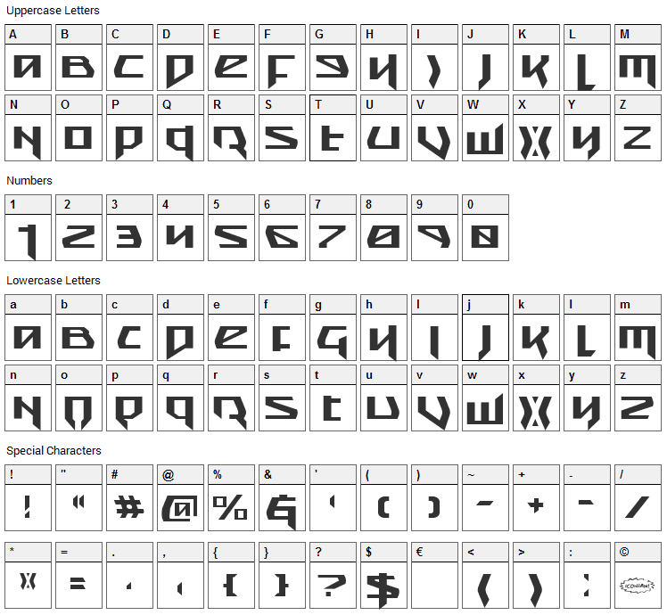Snubfighter Font Character Map