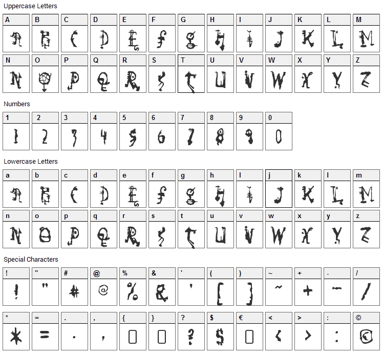 So Run Down Font Character Map