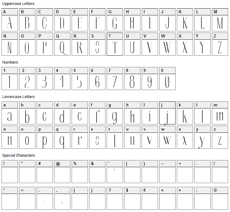 Soberba Serif Font Character Map