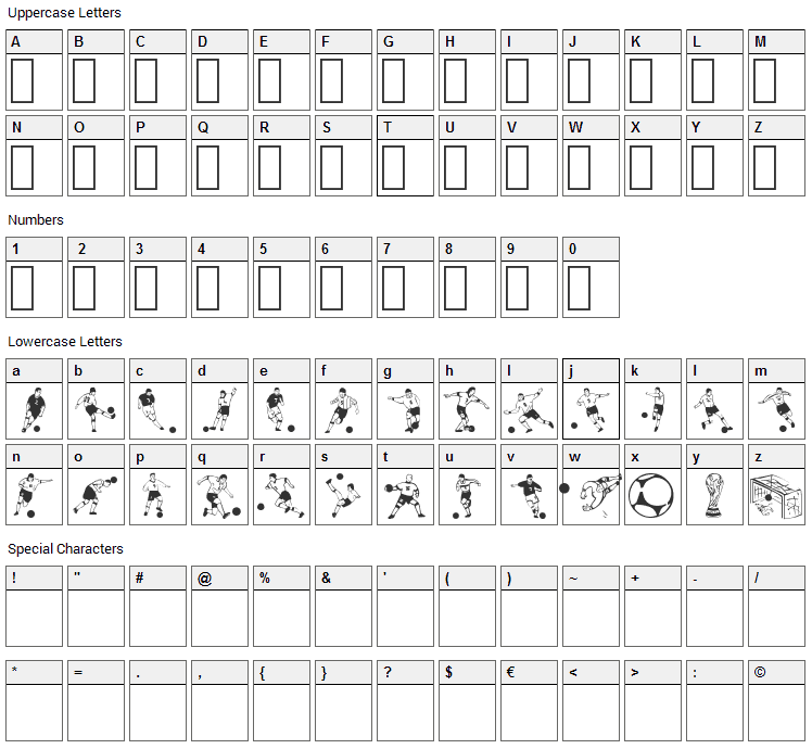 Soccer Dance Font Character Map