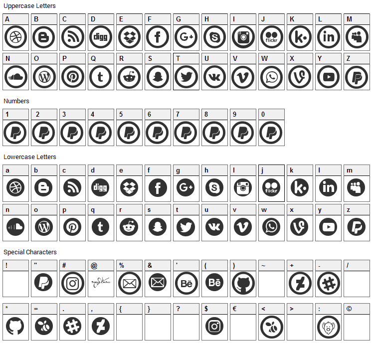 Social Circles Font Character Map