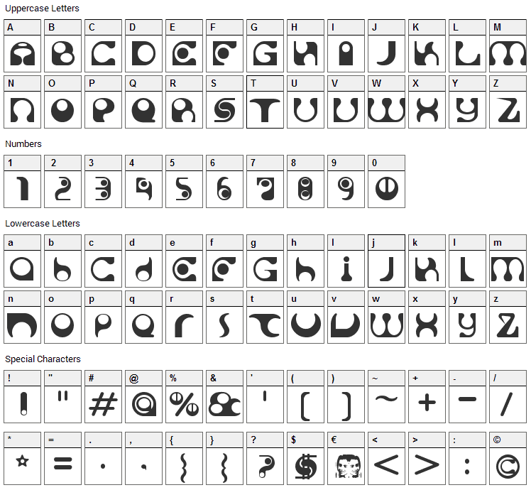 Solange Font Character Map