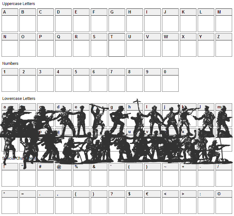 Soldiers of Hell Font Character Map