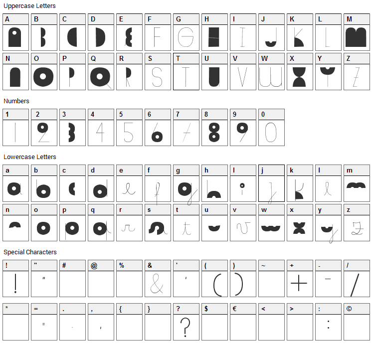 Somalove Font Character Map