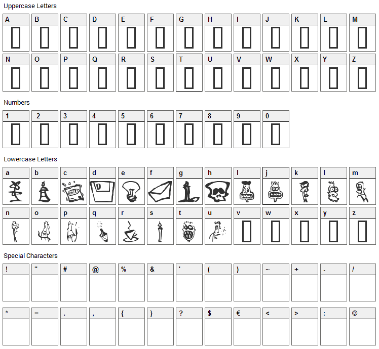 Somepics Font Character Map