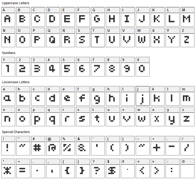 somybmp01_7 Font Character Map