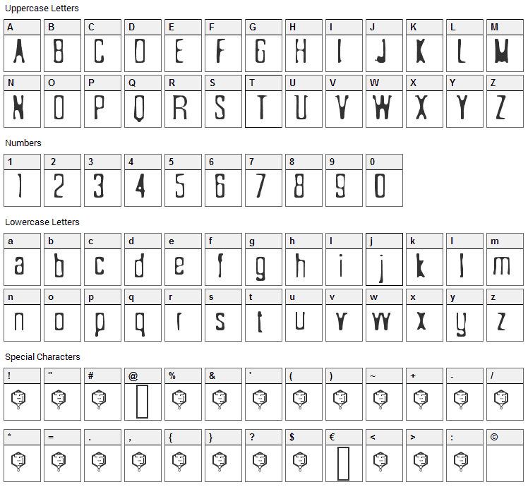 Sonderfistad Font Character Map