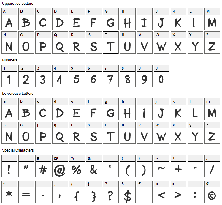 Sonic Comics Font Character Map