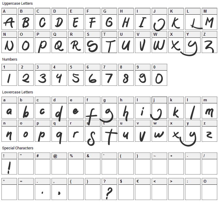 Sontoloyo Font Character Map