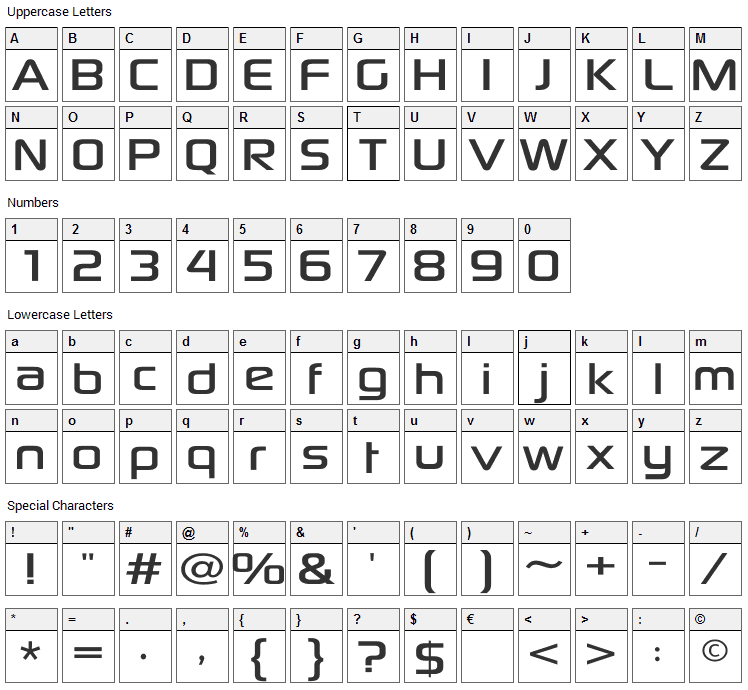 Sony Sketch EF Font Character Map