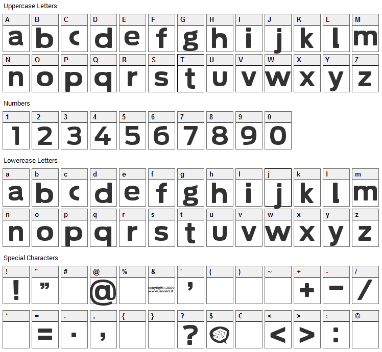 Soolidium Font Character Map