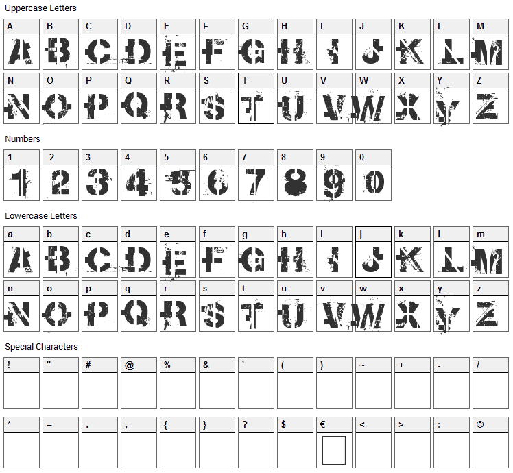 Soot Break Font Character Map