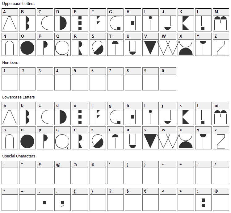 Sophia Font Character Map