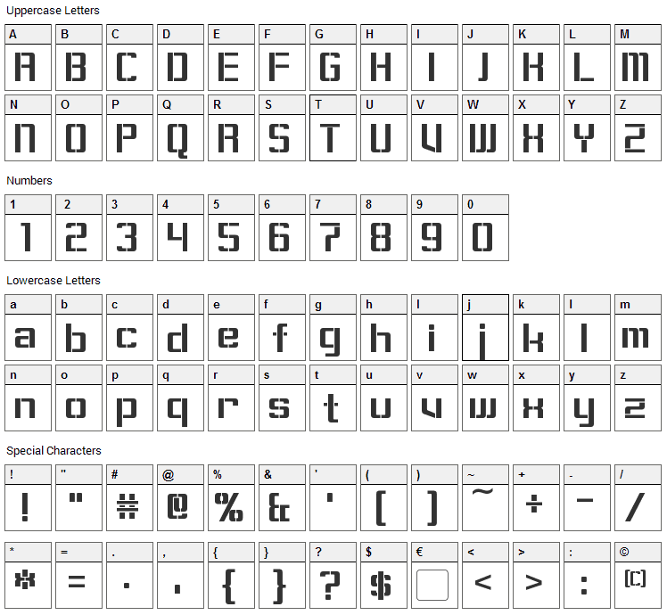 Sorenson Font Character Map