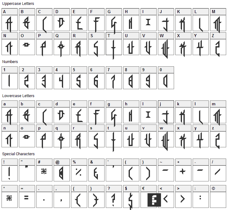 Sorrier Statements Font Character Map