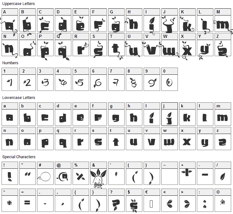SoupLeaf Font Character Map