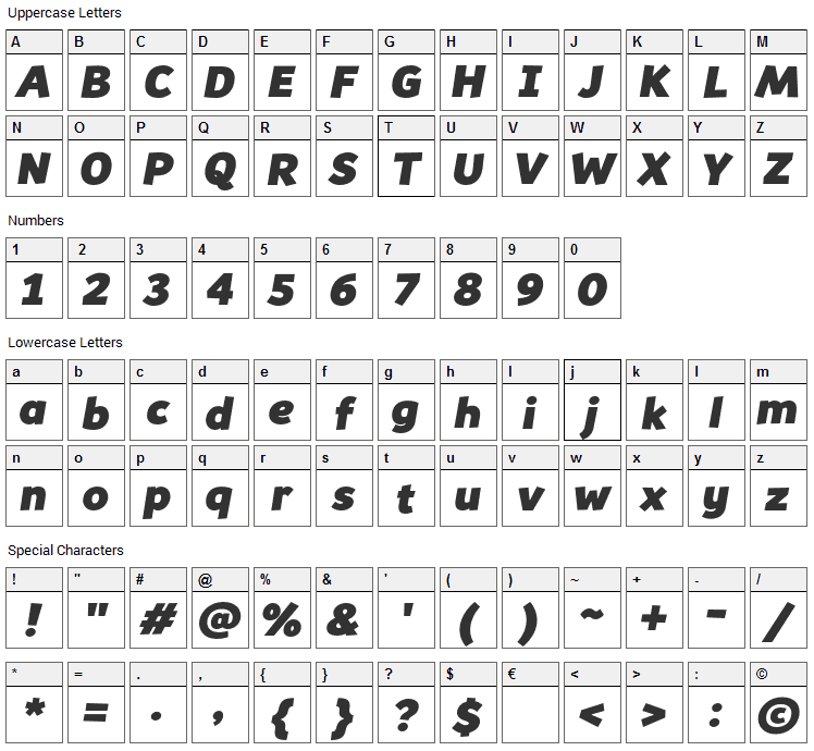 Souses Font Character Map