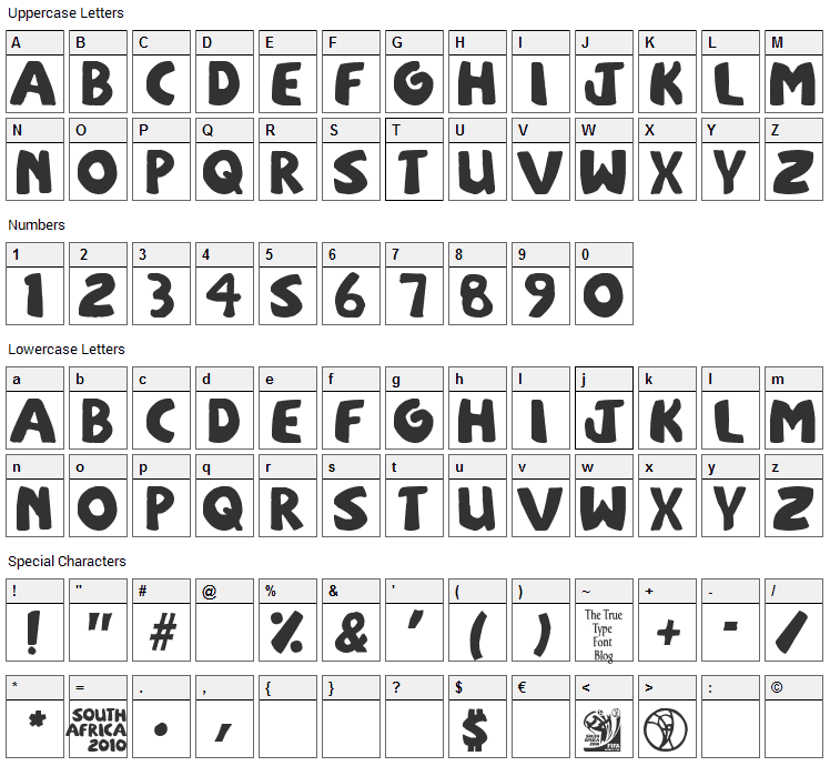 South Afirkas 2100 Font Character Map
