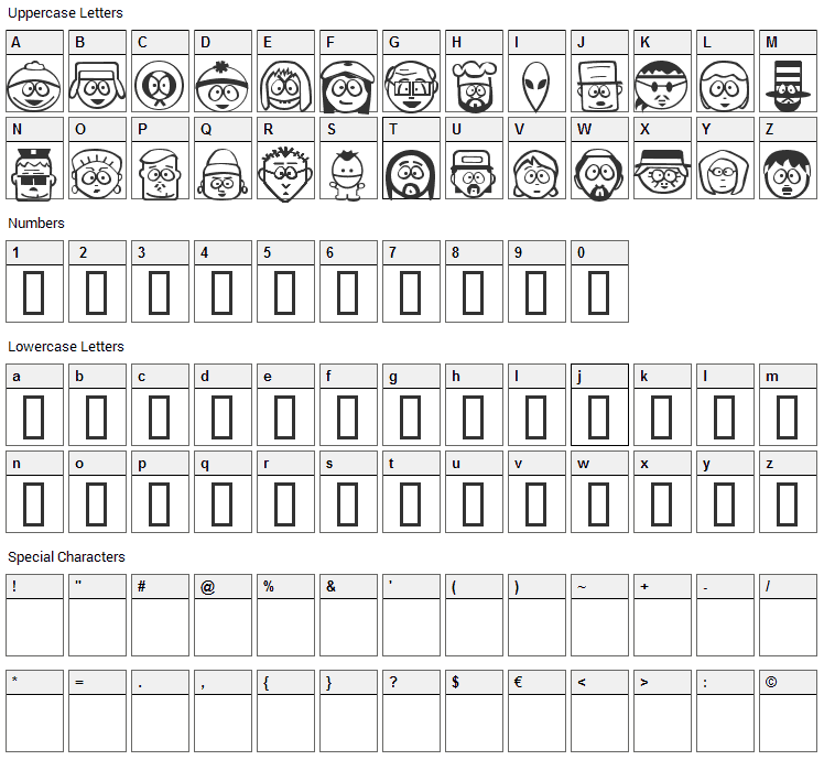 South Bats Font Character Map