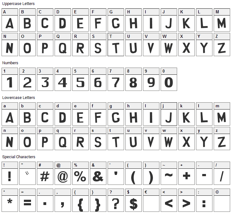 South Park Font Character Map