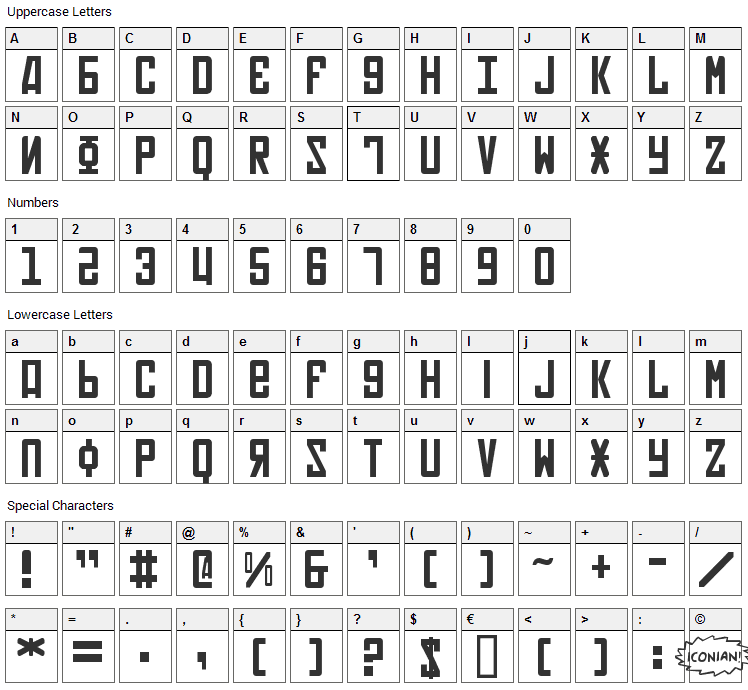 Soviet Font Character Map