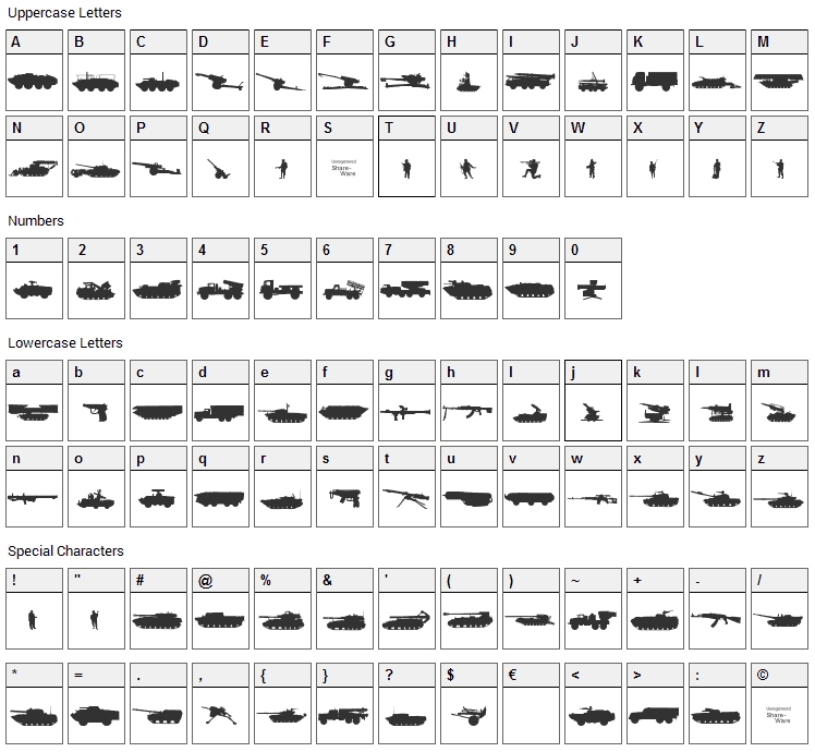 Soviet Kit Font Character Map