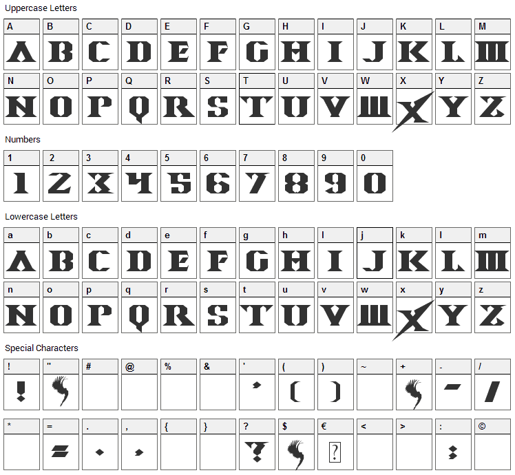 Space Angel Font Character Map