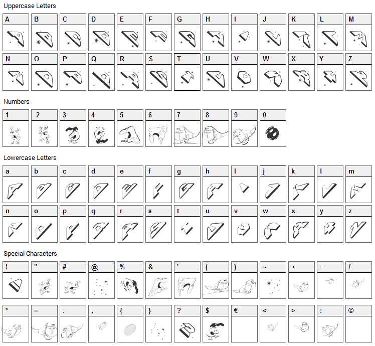 Space Attacks Font Character Map