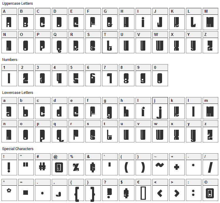 Space Beach Font Character Map