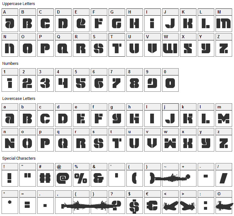 Space Cruiser Font Character Map