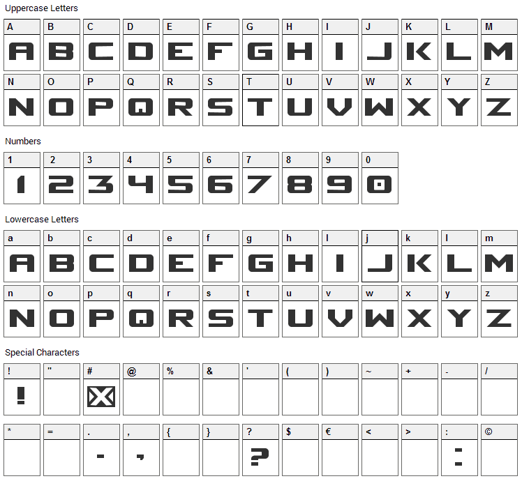 Space Marine Font Character Map