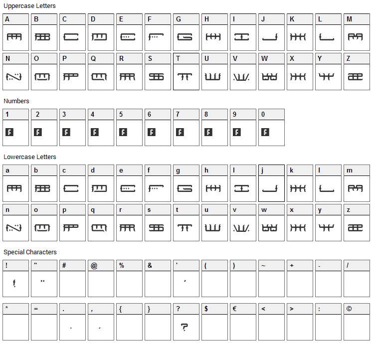 Space Odin Font Character Map