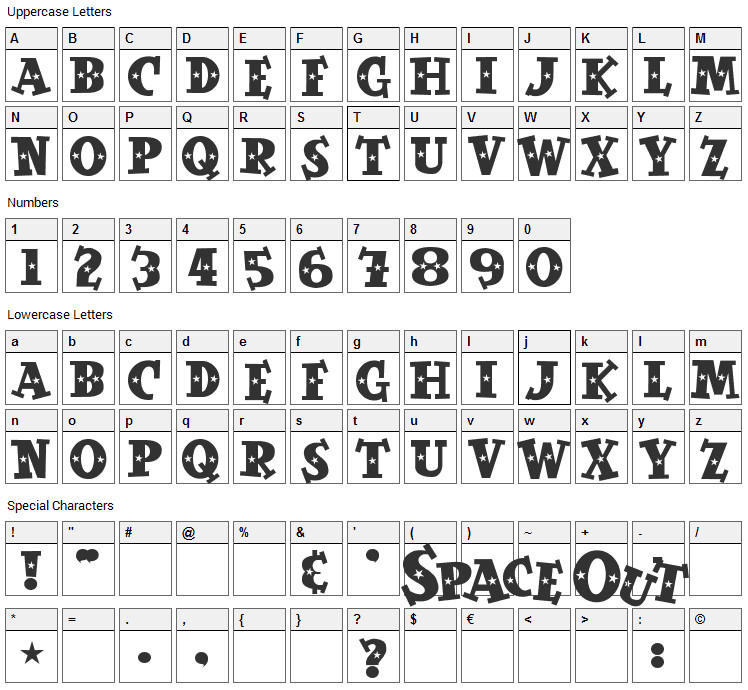 Space Out Font Character Map