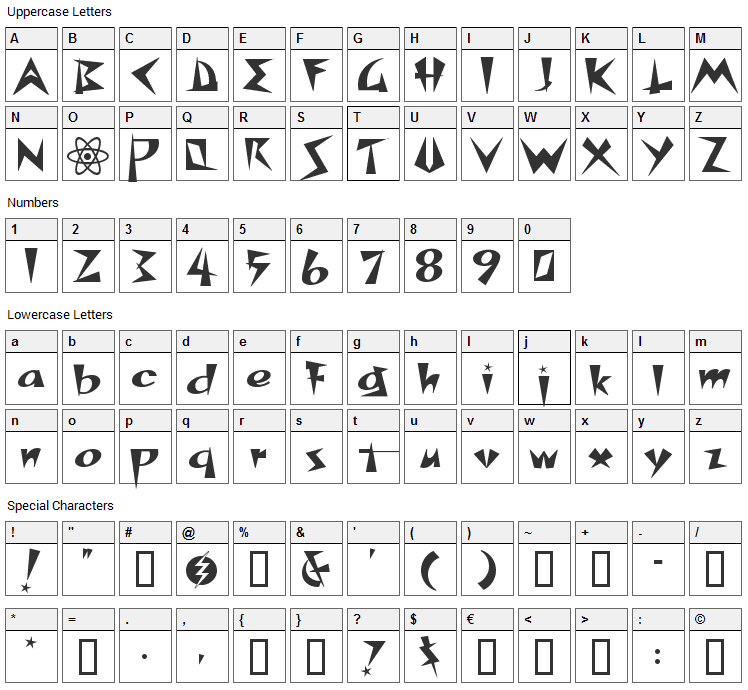 Space Patrol Font Character Map