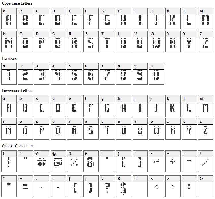 Space Pez Font Character Map