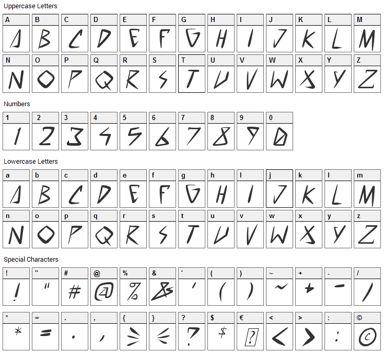 Space Punk Font Character Map