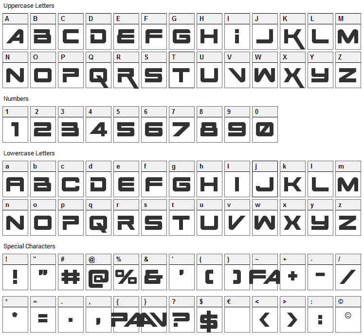 Space Ranger Font Character Map